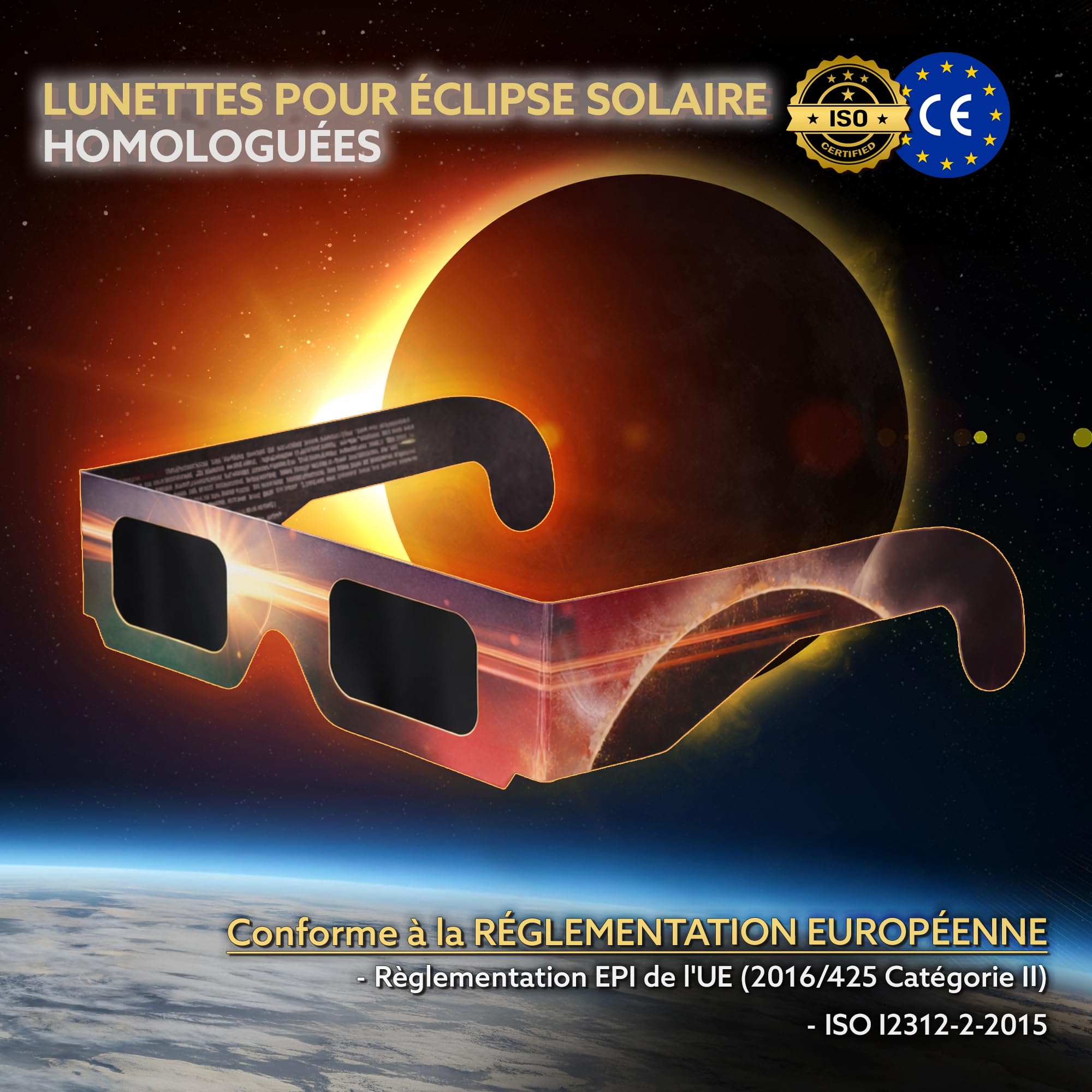 Lot de 50 Lunettes Éclipse Solaire ISO 12312-2 CE