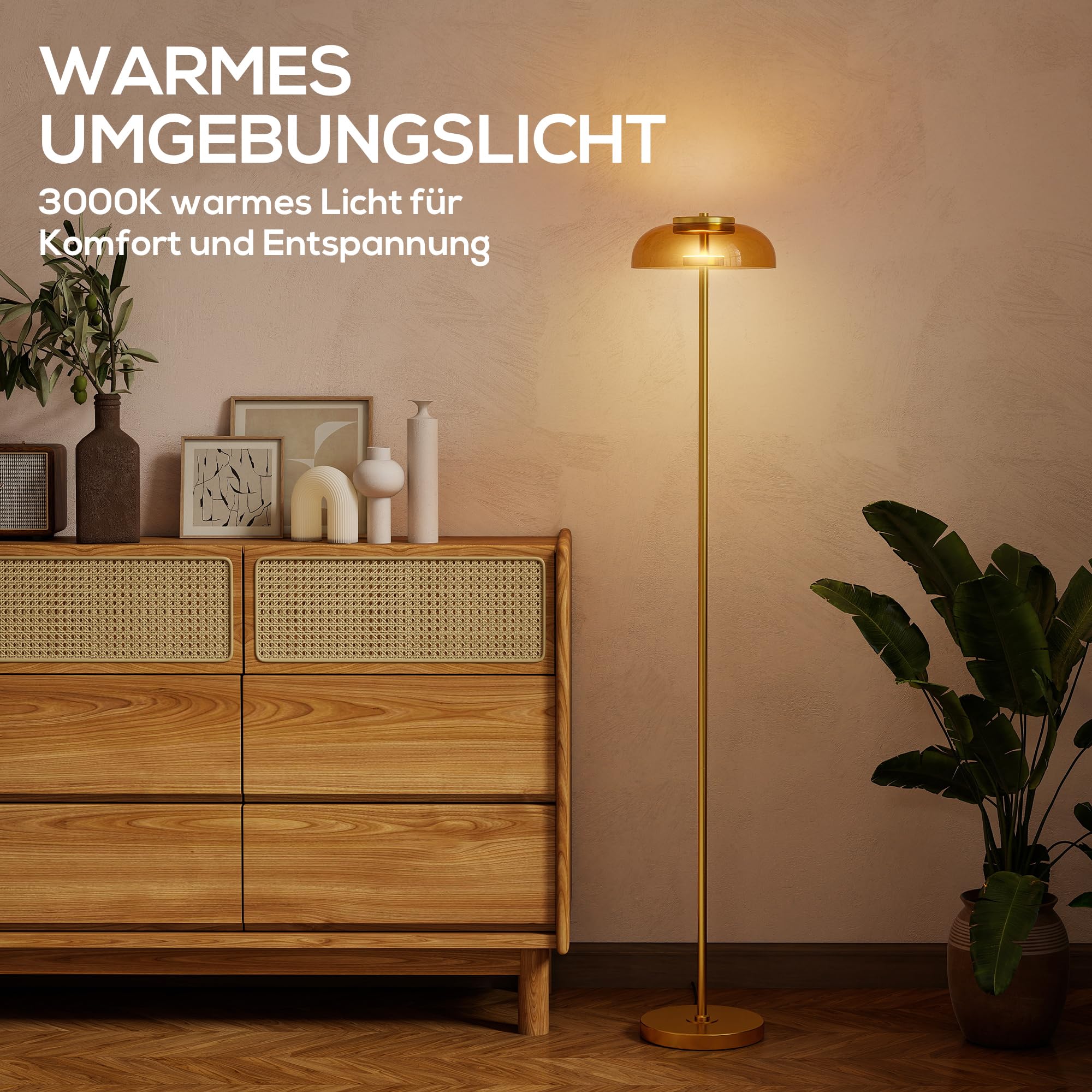 HOMCOM LED Stehlampe für Wohnzimmer, Standleuchte, Warmes 3000K, Messing | Stehleuchte mit Fußschalter, Standleuchte für Schlafzimmer und Wohnzimmer, Glühbirne Nicht Enthalten