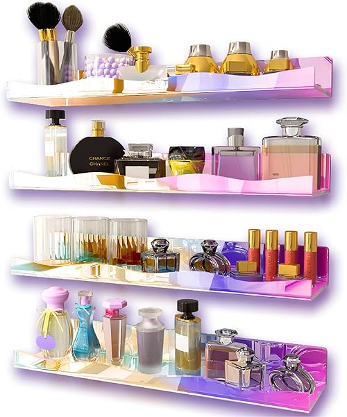 YMVV Large Iridescent Clear Acrylic Wall Mounted Floating Shelf, Perfume Organizer Shelf,Modern 15.7 in Thicke