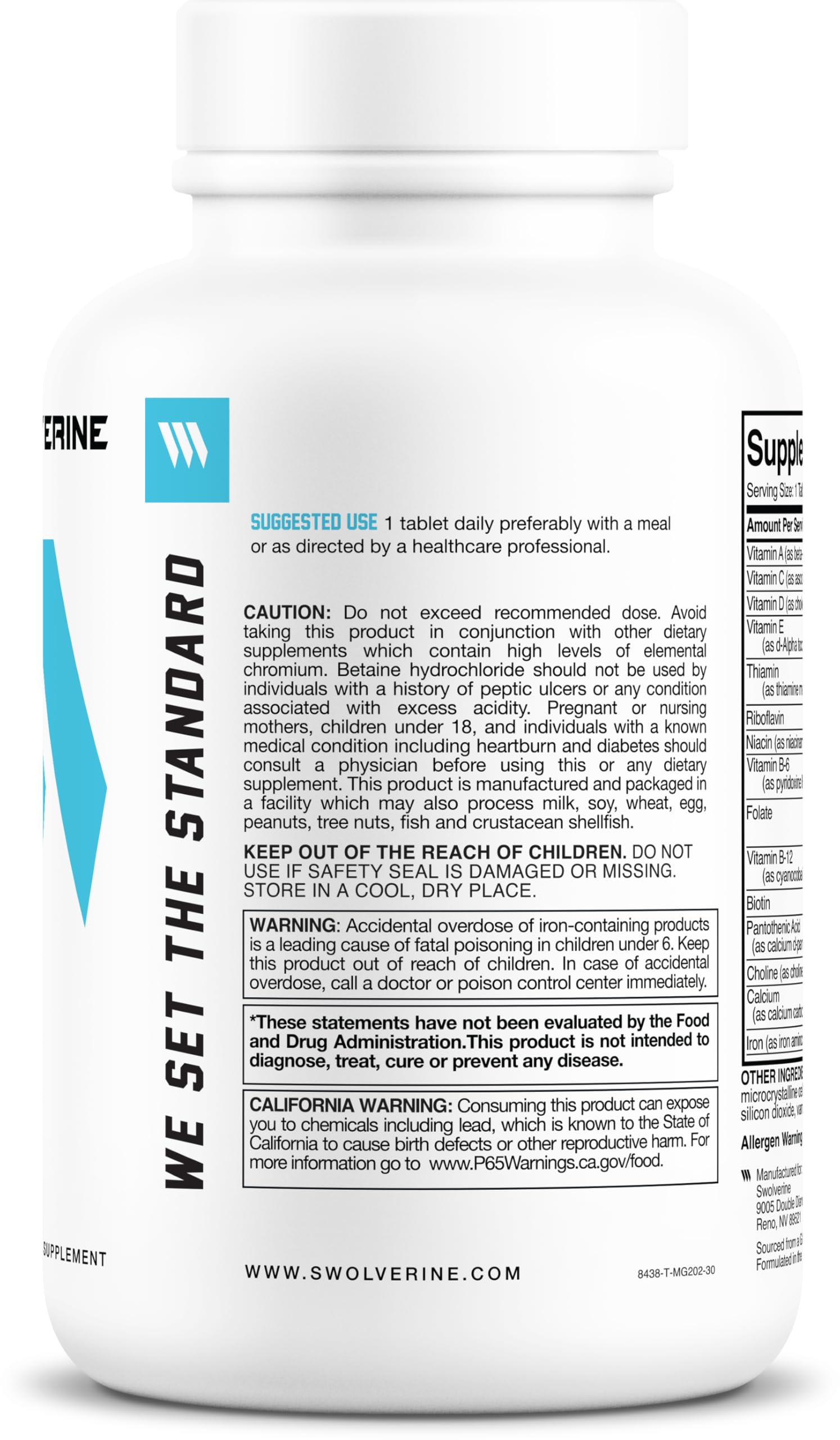 Swolverine Multivitamin for Men & Women High-Potency Daily Multivitamin with B-Complex Chelated Minerals & Antioxidants Supports Energy Circulatory System Metabolism Immunity & Active Lifesty product thumbnail 5