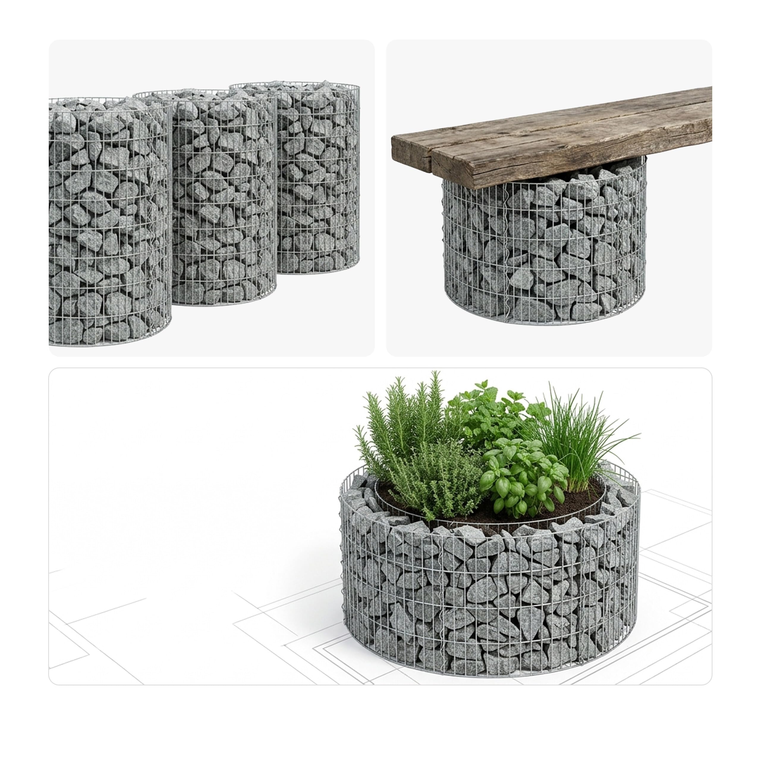 Relaxdays gavión redondo, bancal elevado, cesta piedra, 3,5 mm, plateado | Se puede plantar, Alt. x Diám.: 40 x 90 cm, muro de gaviones, acero