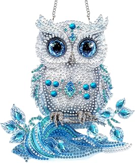 Diymood DIY Hanging Diamond Art Kits for Adults Owl, Diamond Painting Kit Pendant Special Shaped Double Sided Acrylic Sun Catcher Board Wreath Pendants Canvas Window Wall Decor 8 x 8 Inch