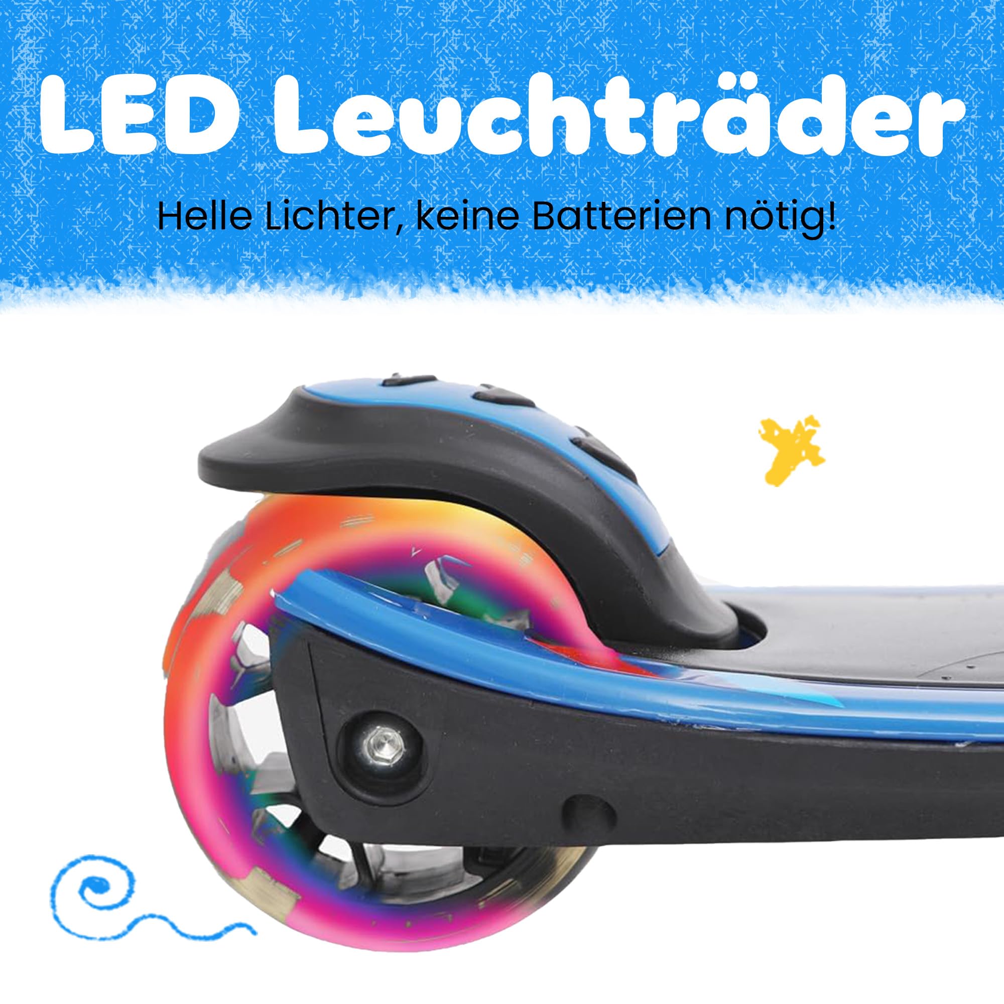 Habib Kinderroller 3 Rad – LED Leuchträder, klappbar, 4-Fach Höhenverstellbar, Tretroller für Jungen & Mädchen 3-8 Jahre (4 Farben)