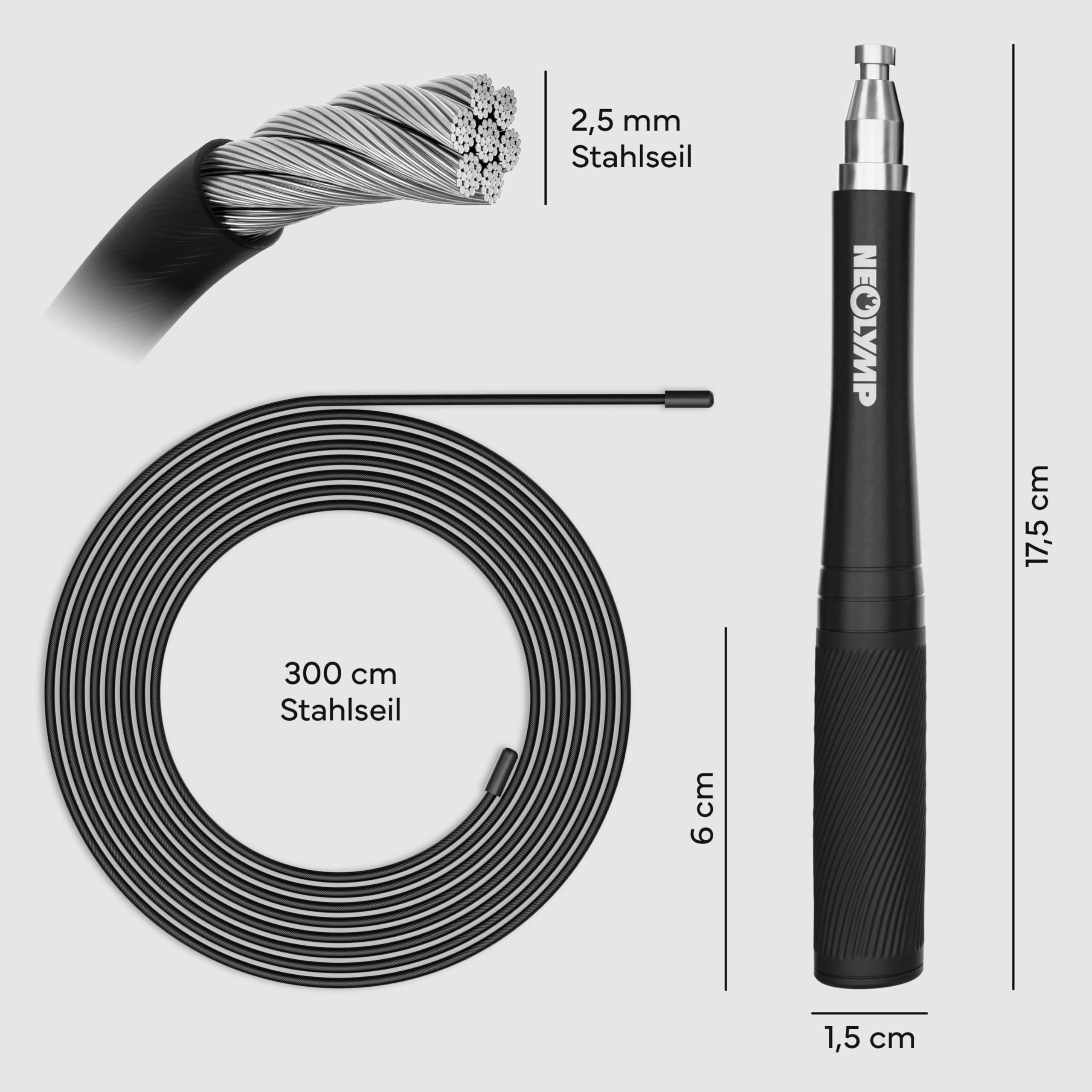 NEOLYMP Springseil Erwachsene Fitness - Speed Rope mit werkzeugloser Schnellverstellung - Ultraleicht Aluminium & 360° Kugellager - Premium Jump Rope für Crossfit Cardio Ausdauertraining