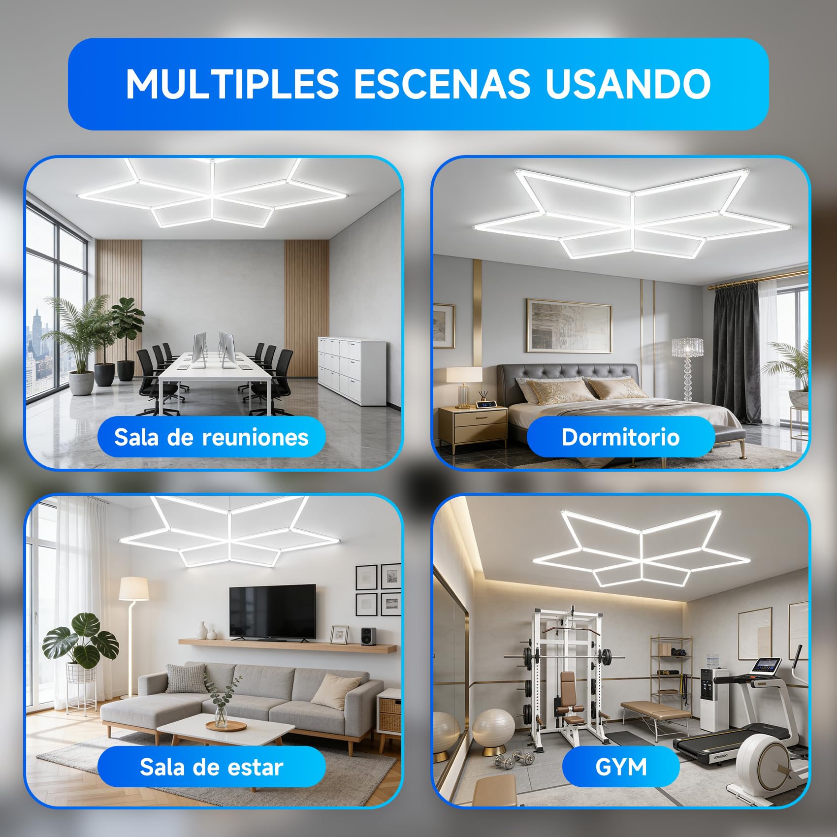 Lámpara de techo LED hexagonal para garaje-18pcs luces de tubo,126W 6500K luces LED de techo conectables para taller, garaje, almacén, gimnasio,sala de lavado para el cuidado del automóvil