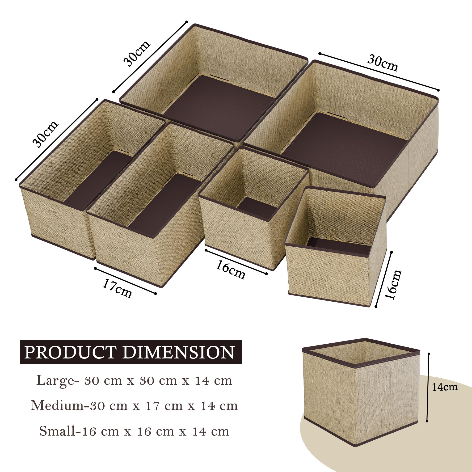 Kuber Industries Faltbarer Schubladen-Organizer (Jute-Stoff), Kleiderschrank-Organizer für Kleidung, Aufbewahrungsbox für Socken, BHs, Krawatte und Schals, Schreibwaren und Schrank-Organizer, Braun,