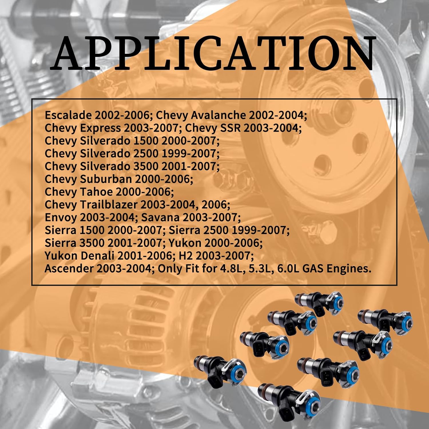 17113553 FJ10062 25323974 8Pcs Fuel Injectors Fits for 1999-2007 Rainier Chevy Silverado Suburban Tahoe Escalade Envoy Sierra Savana Yukon