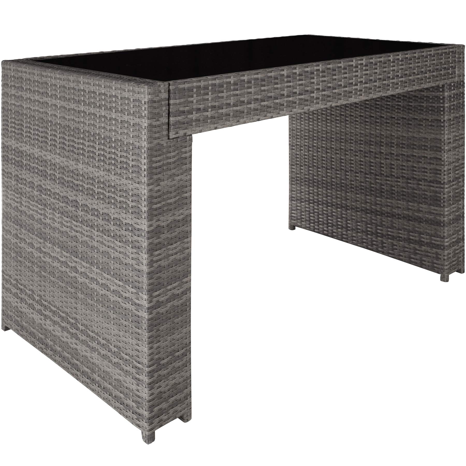 tectake® Set Tavolo e Sgabelli da Bar in Polyrattan Ibiza, Set da Bar 7 Pezzi, 1 Tavolo con Lastra in Vetro, 6 Sgabelli, Comodi Cuscini, Involucro Protettivo Incluso - Grigio