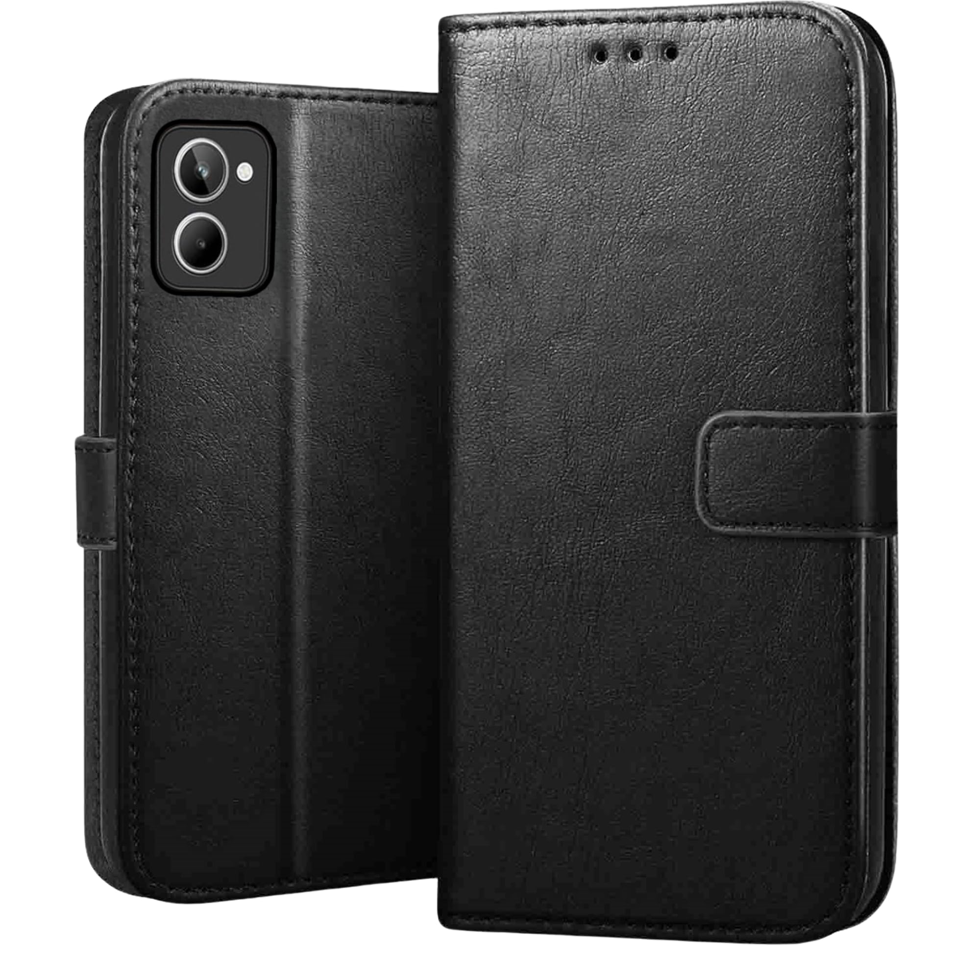 ClickAway Wallet Flip Cover for Vivo Y18 4G | (Flexible, Shock Proof | Hand Stitched Leather Finish | Card Pockets & Stand | Back Cover | Fresh Arrival | Black
