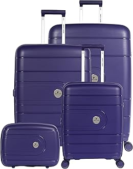 Pierre Cardin UNBREAKABLE Luggage for travel TSA Approved 4 Double Wheels, Double Anti Thef Zipper Suitcase (Set of 4, Grey Blue)
