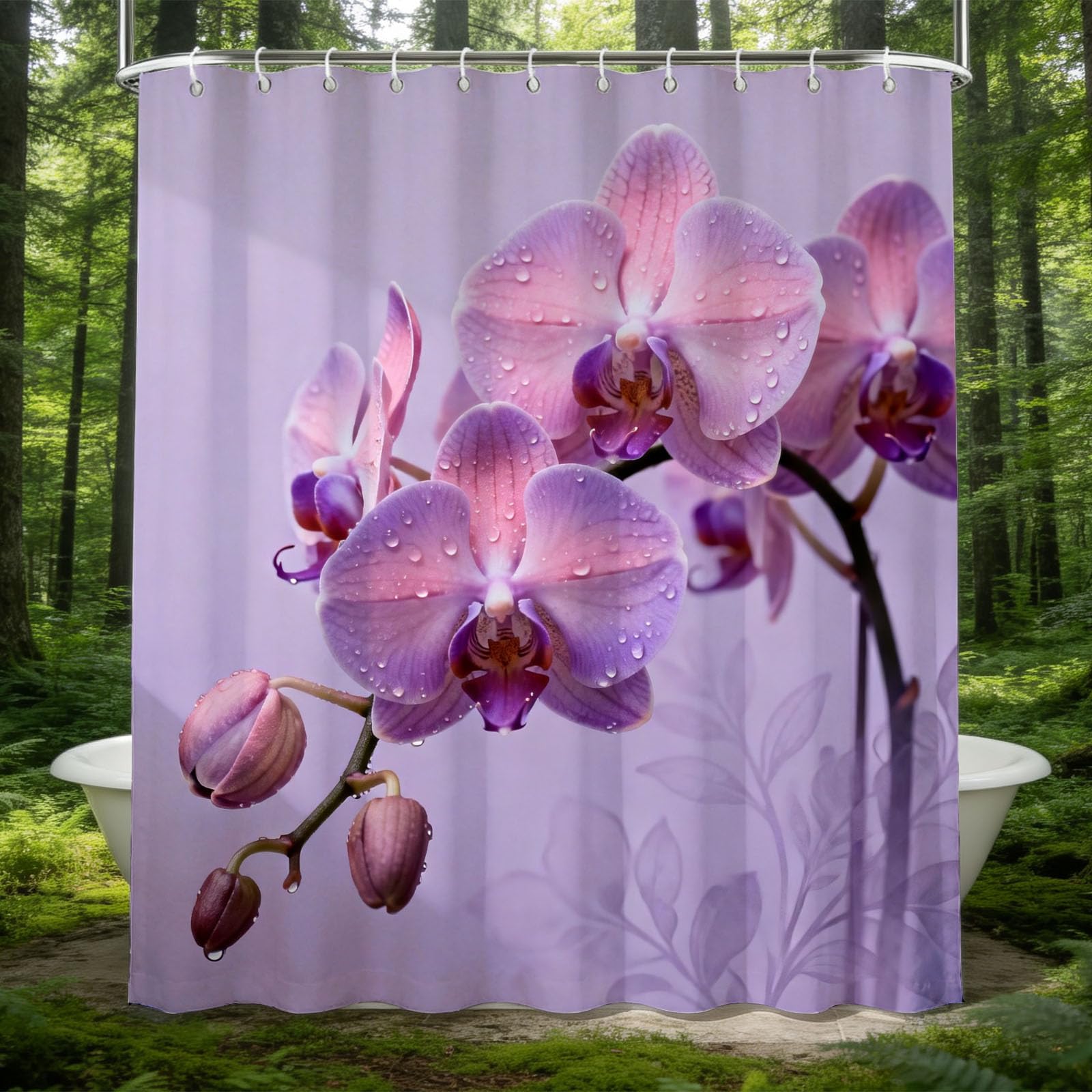Hongduo 3D Phalaenopsis Orchid Shower Curtain for Stalls Bathtubs Zen Bathroom Decor Shower Curtain Set Polyester Fabric Waterproof 180x180cm/71X71 Inch with Hooks