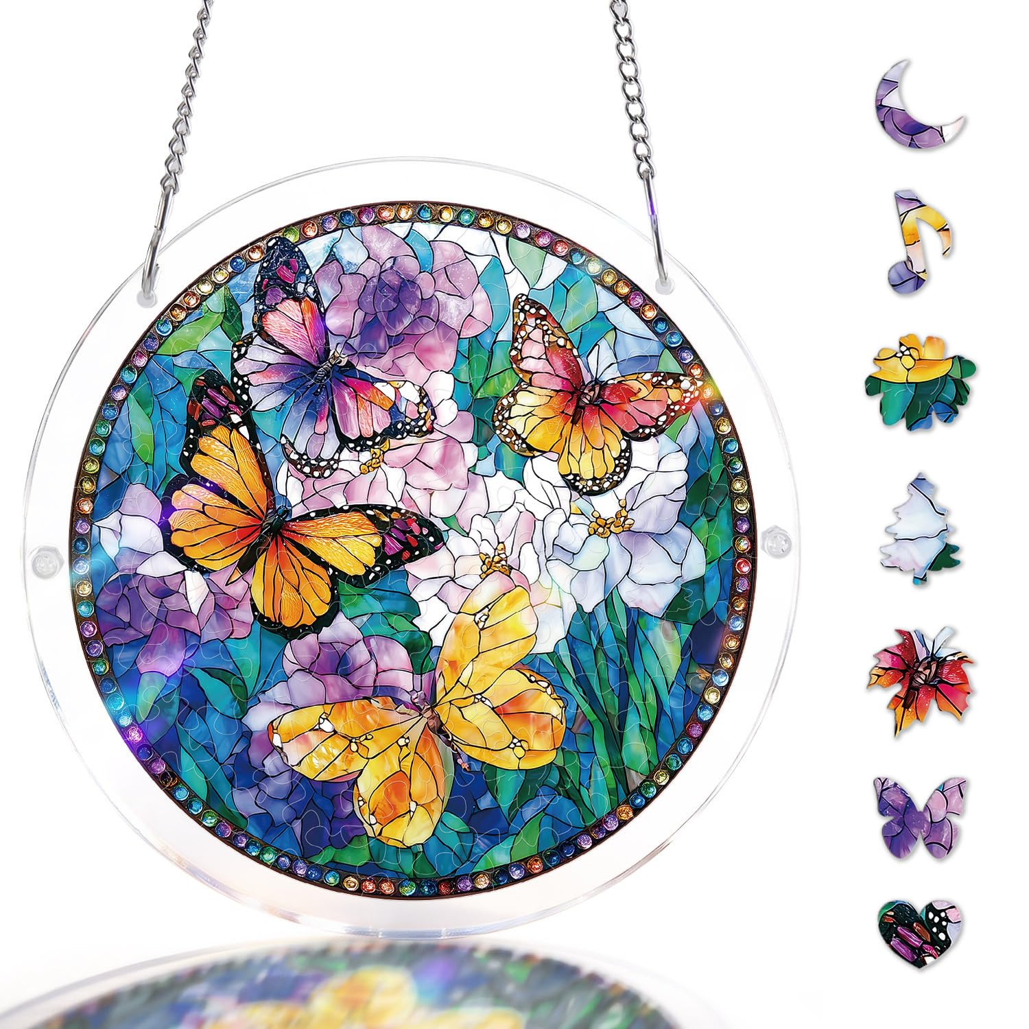 Acrylic Suncatcher Puzzle-Butterflies in Bloom, Hanging Suncatcher Ornament 8.9 In, DIY Suncatcher Kits for Adults, Sun Catcher for Window Garden, Garden Decor Gift for Mom, Women, Men, Friends — image 1
