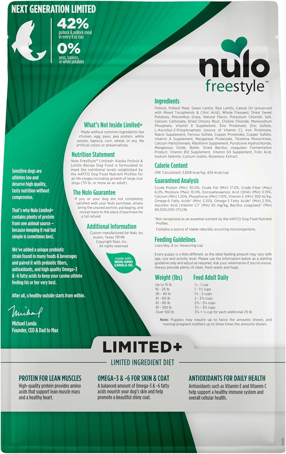 Nulo FreeStyle Limited Ingredient Dry Dog Food - High Protein Alaska Pollock & Lentils Recipe, Natural Grain Free Dog Food for Puppies & Adults, Small, Medium and Large Breed Kibble, 5.5lb Bag