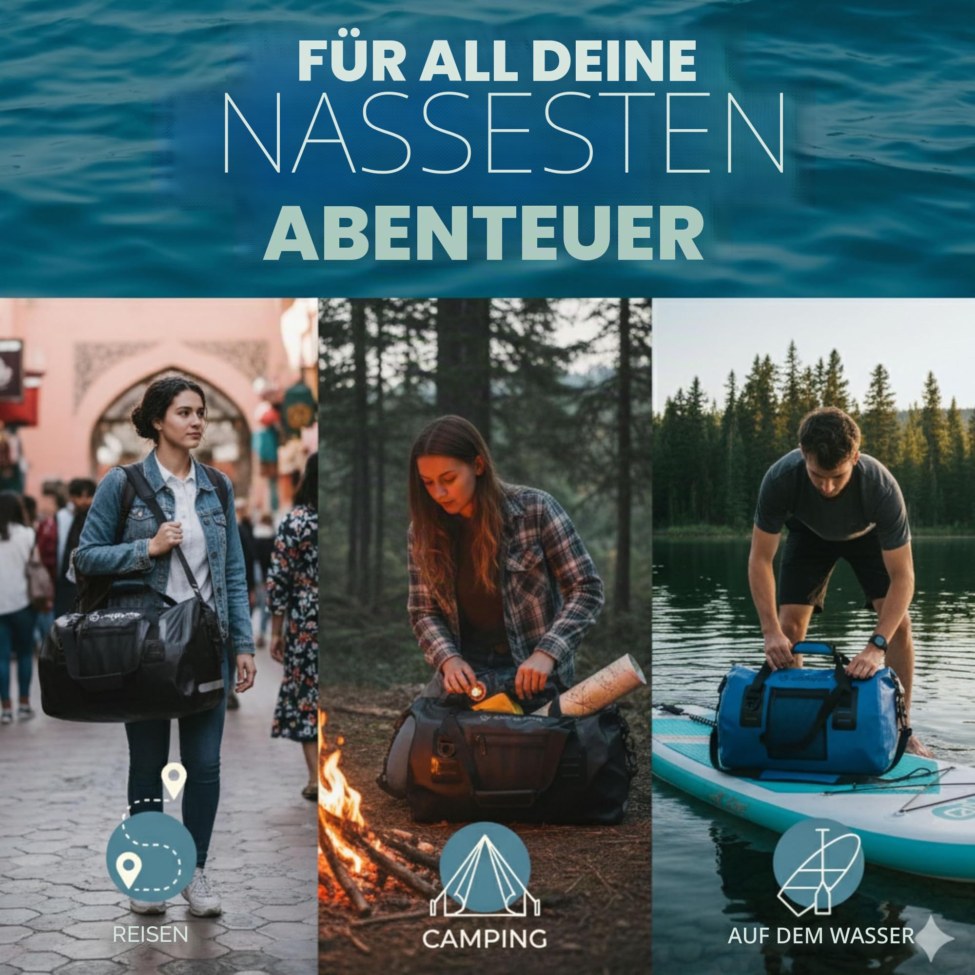 Earth Pak Wasserfeste Reisetasche- Hochwertige Duffel Bag Größen 50L / 70L - Ideal als Reisetasche, Segeltasche, Fitnesstasche oder Expeditionstasche