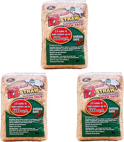 EZ-Straw - Mantillo de siembra con tachuela, paja procesada biodegradable, paca de 2.5 pies cúbicos (cubre hasta 500 pies cuadrados) (paquete de 3)