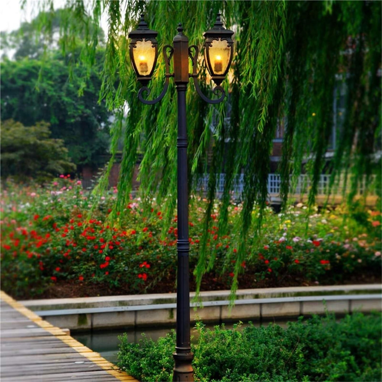 Lampy Solarne Na Słupku, Zewnętrzne Lampy Na Słupku, 2-Punktowe Lampy Zewnętrzne Na Słupku, Wodoodporna Lampa Uliczna Ip56, Antykorozyjna, Aluminiowa, Wysoka Lampa N,One Color-Height 290cm
