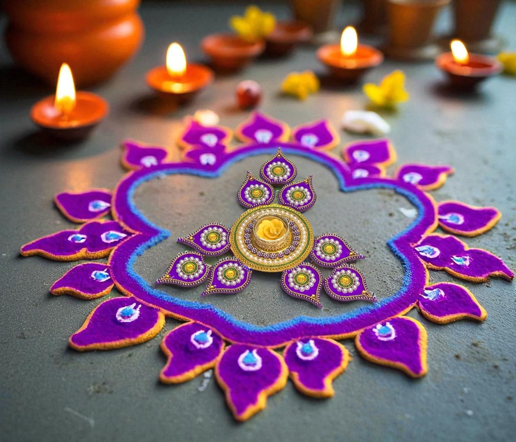 Acrylic Rangoli Set with T Light Holder - Diwali Decor -6