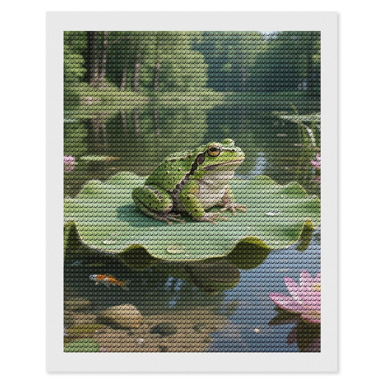 DWVTSLH Frog in A Pond Natural Diamond Painting Kits for Adults, Personalized Diamond Photo Art Full Drill, DIY 5D Diamond Art Painting Kits for Beginners, Home Wall Decor 16"x20"