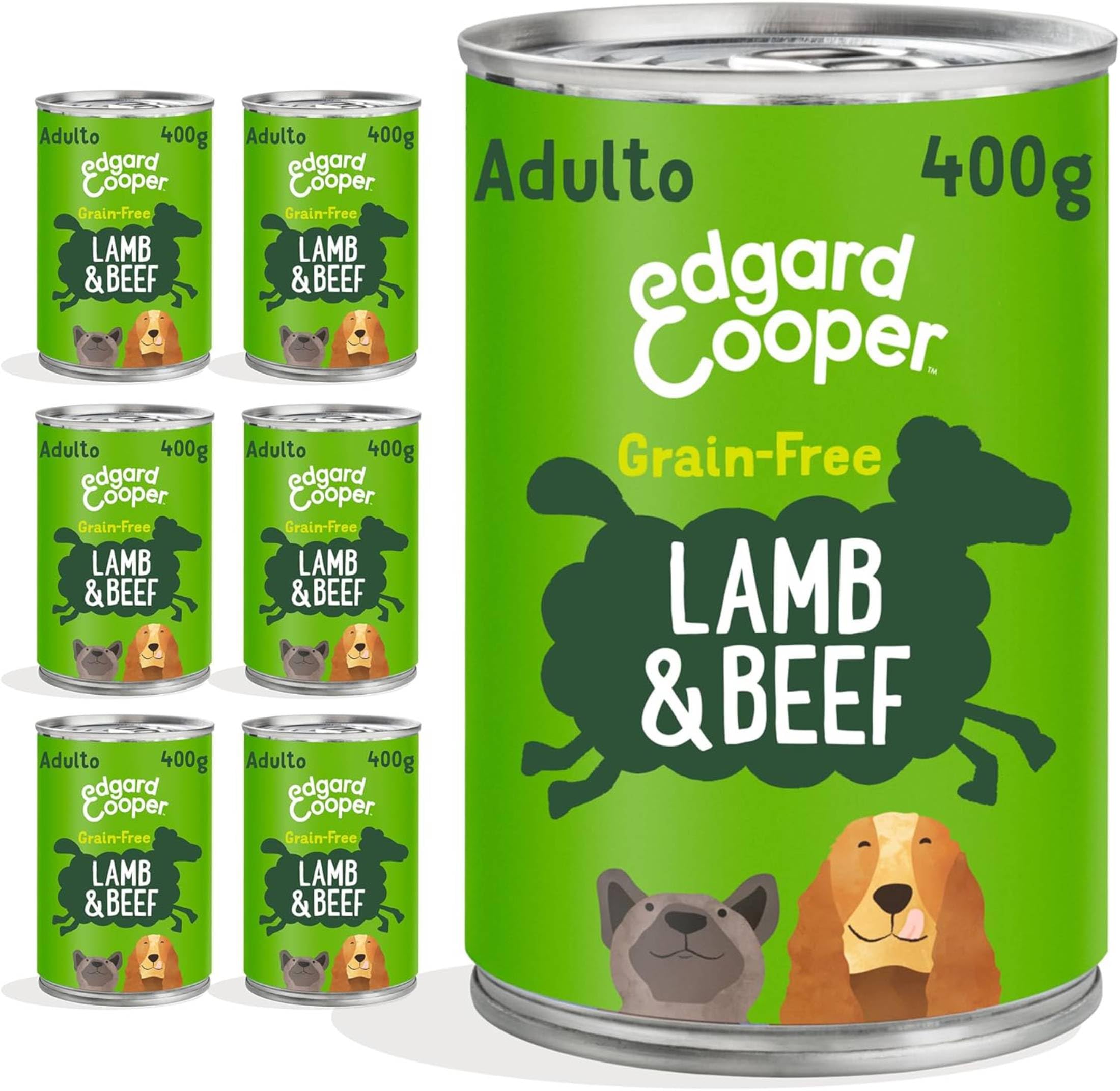 Edgard & Cooper Comida Húmeda para Perros Adultos Latas Perros Natural Sin Cereales Paté 400g x 6 Cordero & Ternera Fresco, Alimentación Sana Sabrosa y Equilibrada, Carne Fresca