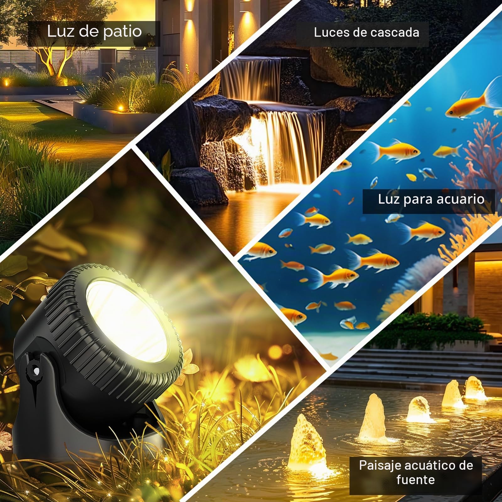 PChero Iluminación LED para estanque, bajo el agua, foco de iluminación subacuática, IP68, resistente al agua, para piscina, estanque, jardín, árbol, interior y exterior