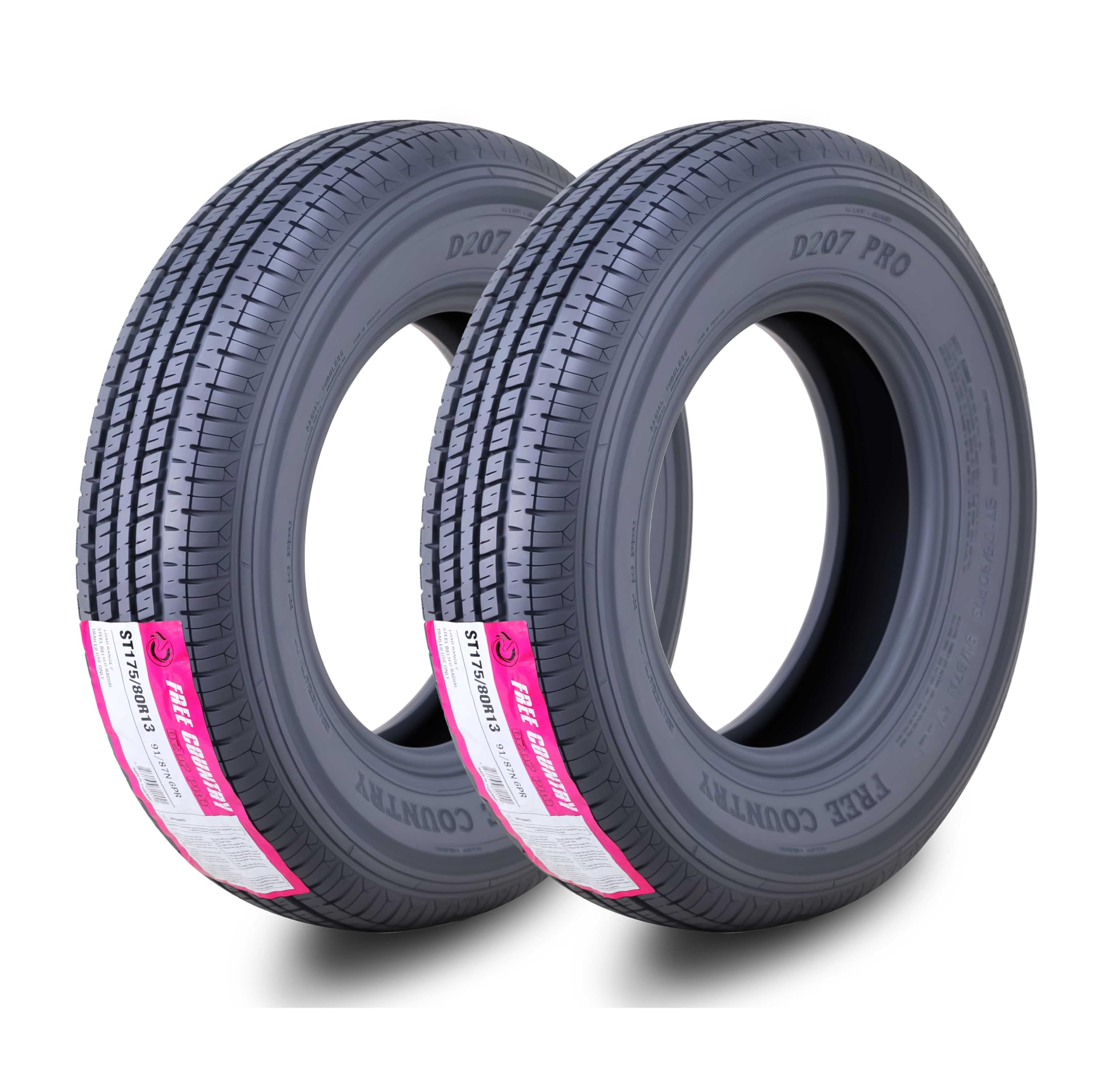 Free Country GRAND RIDE Set 2 Premium Trailer Tires ST 175/80R13 6 ply Load Range C w/Scuff Guard