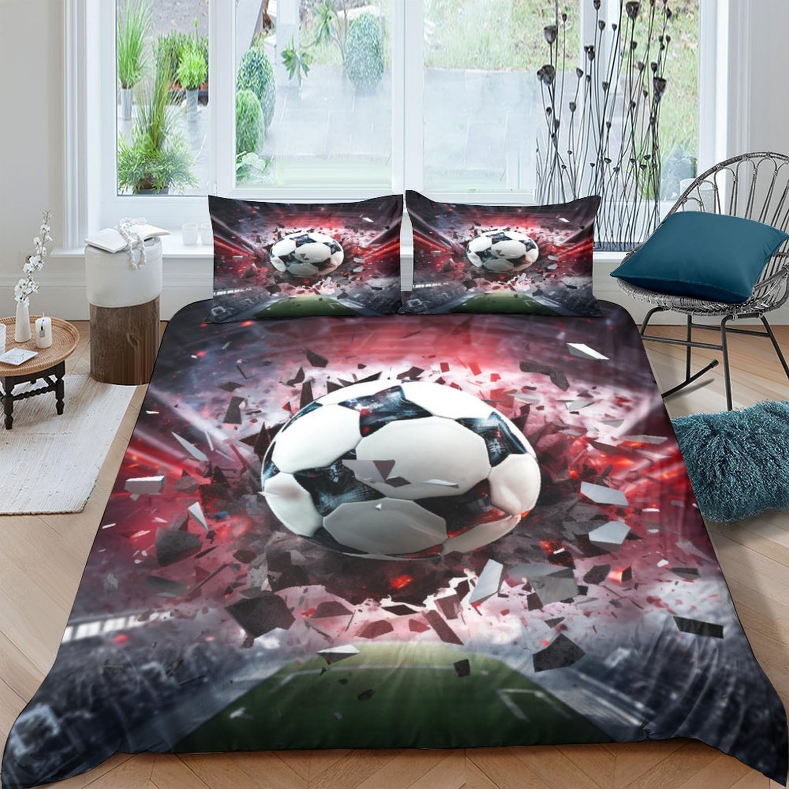 Parure de lit football 3 pièces housse de couette 200x200 avec taies d'oreiller