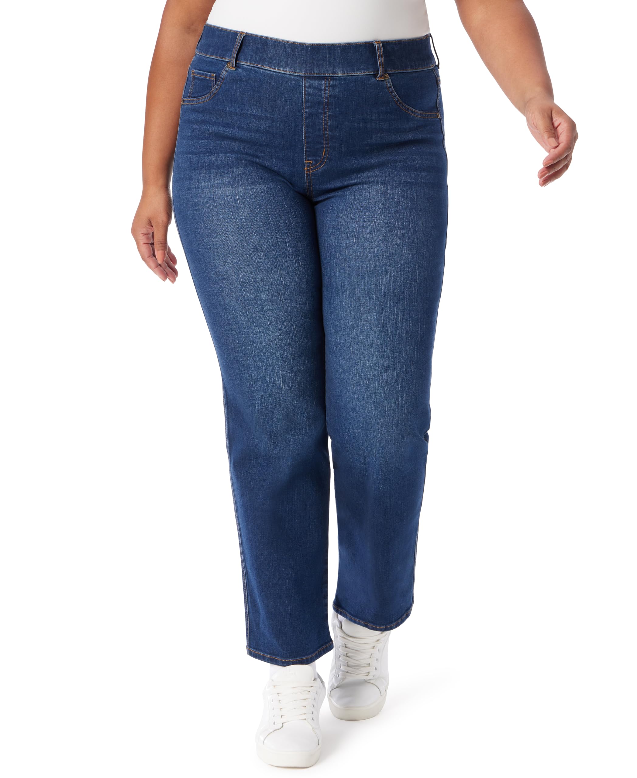 Gloria VanderbiltWomen's Shape Effect Pull on High Rise Straight Leg Jean Plus