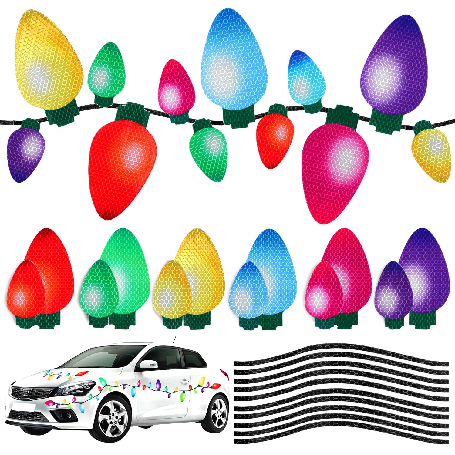 70Pcs Christmas Car Refrigerator Reflective Magnetic Christmas Lights Set,Car Magnets and Decals Christmas Garage Door Funny Magnets Gift for -6 Colorful Magnetic Wires Xmas Holiday Cute Decor(70pcs)