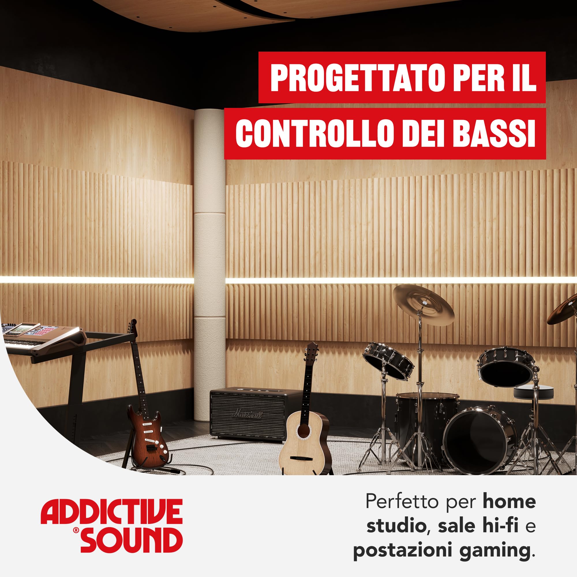 Addictive Sound Bass Trap Cilindrico Standard - Trappola Bassi Studio - Lana Acustica Specializzata 80-210 Hz - Produzione UE - Impilabile - Garanzia 36 Mesi - 98cm, Nero