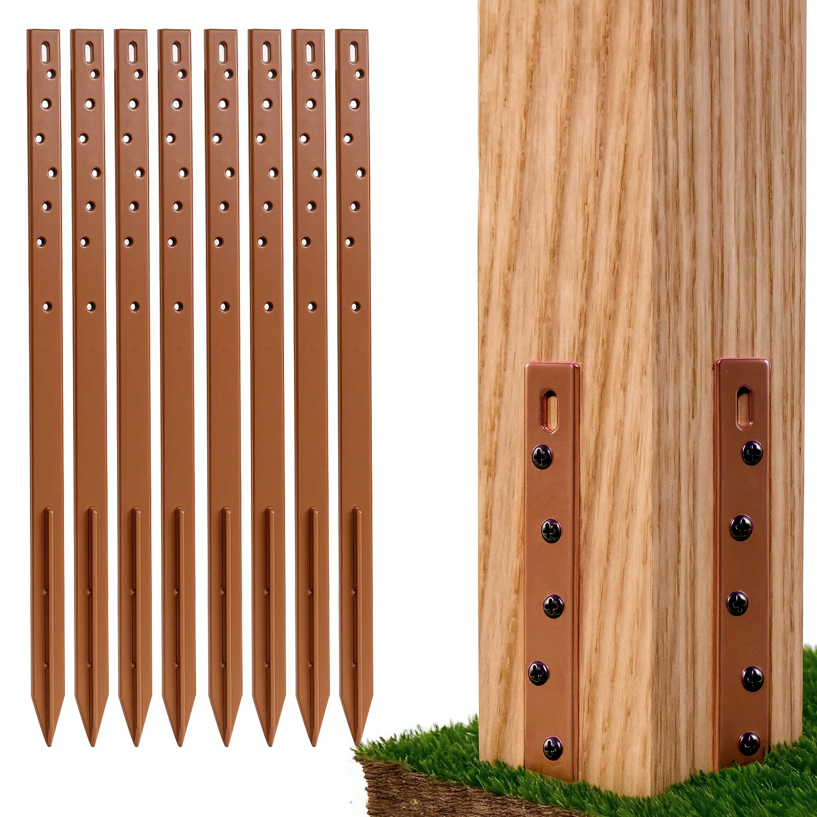 GROWNEER 16PCS Timber Fence Post Repair Stakes Kit 75cm (29.5") Heavy Duty Fence Post Stakes Ground Spike Reinforces and Repairs Damaged or Broken Post(to fix 8 Broken Wood Post)