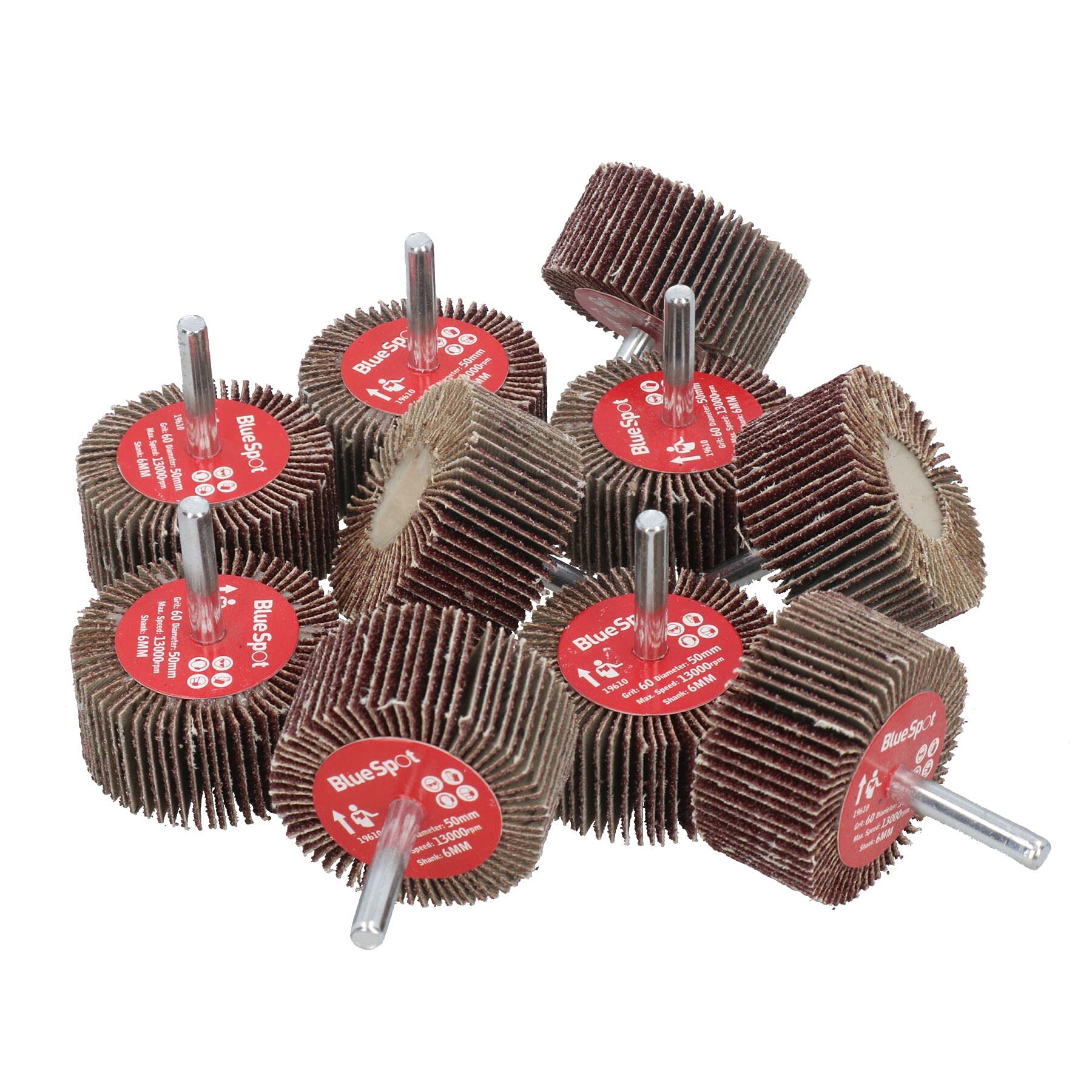 60 Grit 50mm Flap Wheel Disc Abrasive Sanding Pads for Drills 6mm Shank 10pc