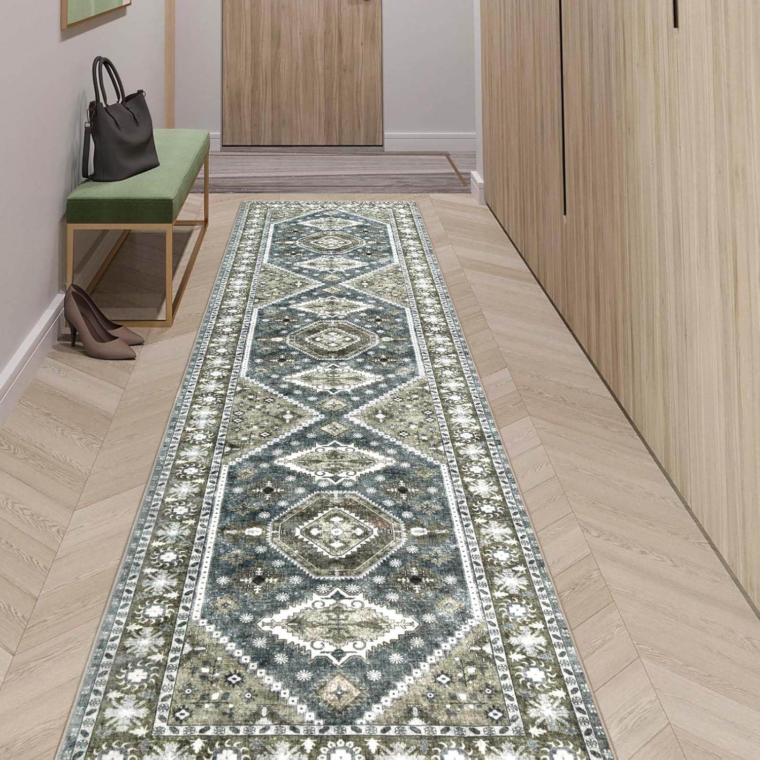 Rofee Living Boho Washable Hallway Runner Rug Kitchen
