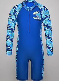 HUAANIUE Boys Swimming Short Sleeve Swimsuit 3-12Y Kids One Piece Swimwear Navy Sun Protection 50+ Swim Clothes UPF Warm Sportwear Costume Summer Surfing