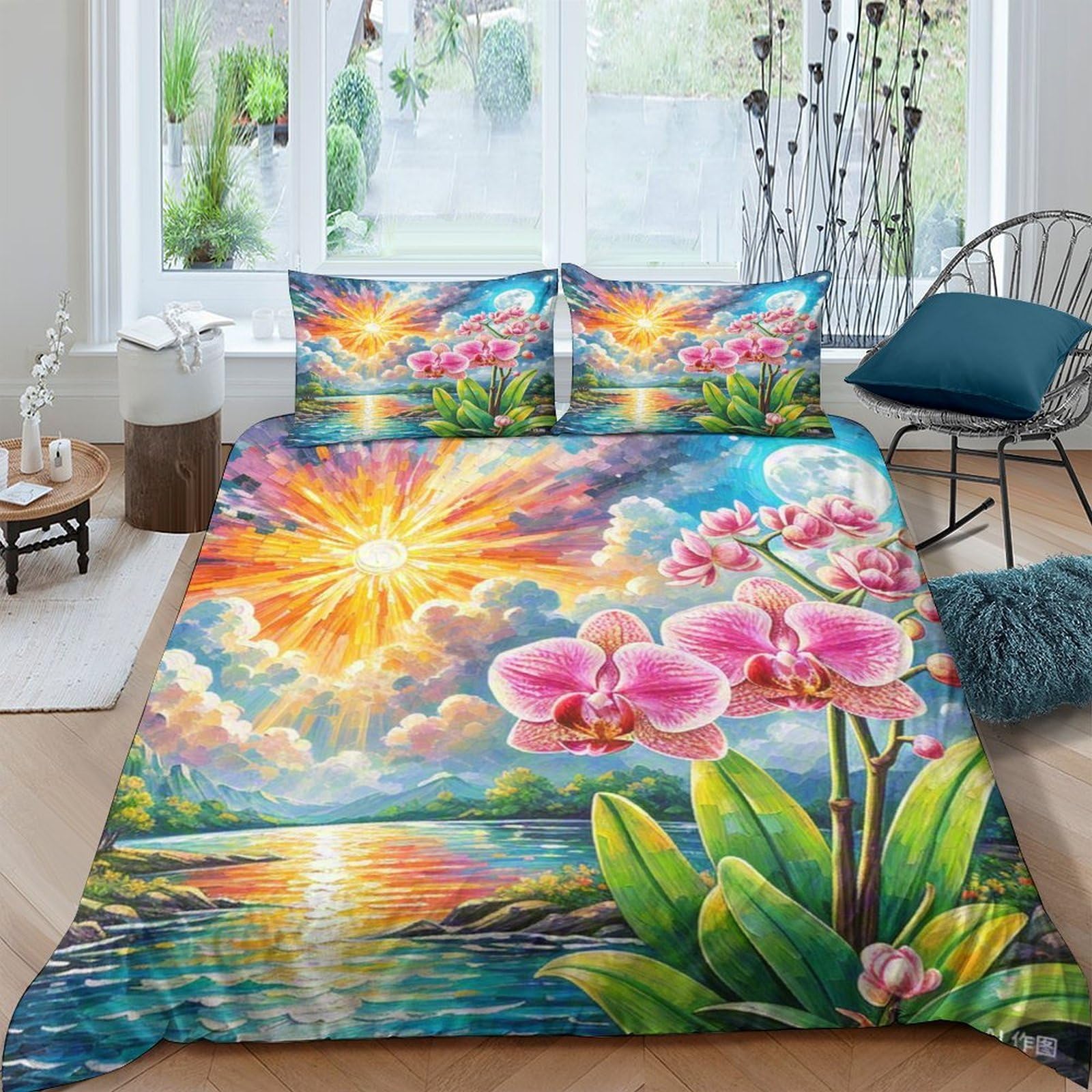 Housse de couette Orchidée anti-plis et facile à enfiler avec son zip invisible