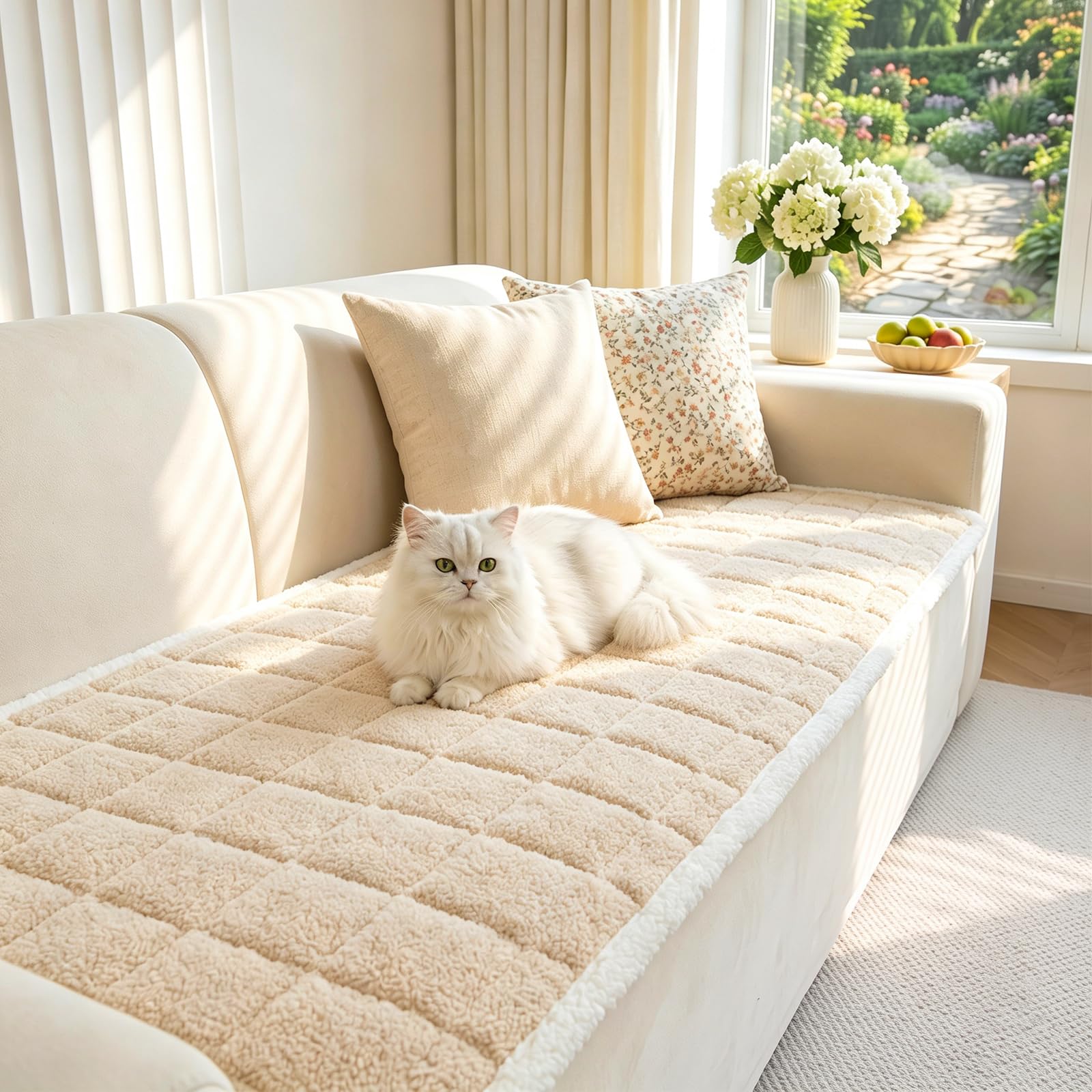 IMIYOKU Thick Soft Sofa Cover Washable Non Slip Couch Slipcover, Universal Furniture Protector for 2 3 4 Seater Sofa, Pet & Kids Settee Cover for Living Room, Beige 70x180cm