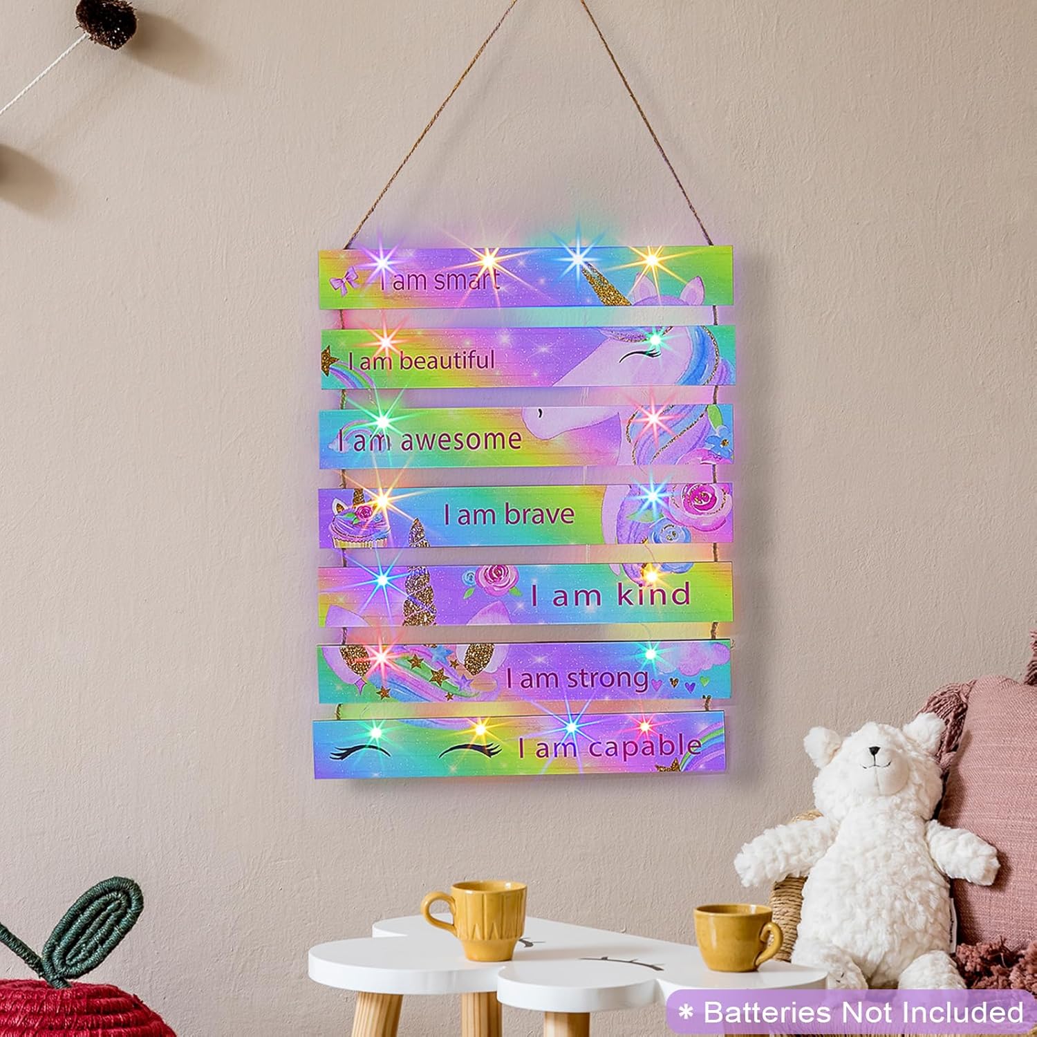 FIOBEE Girls Room Décor for Teen Girls Boys with LED Light Wall Decor for Bedroom Motivational Inspirational Wall Art Girl Room Decoration for Kids Studyroom, 8 Kinds of Lights, Rainbow Unicorn - Image 6