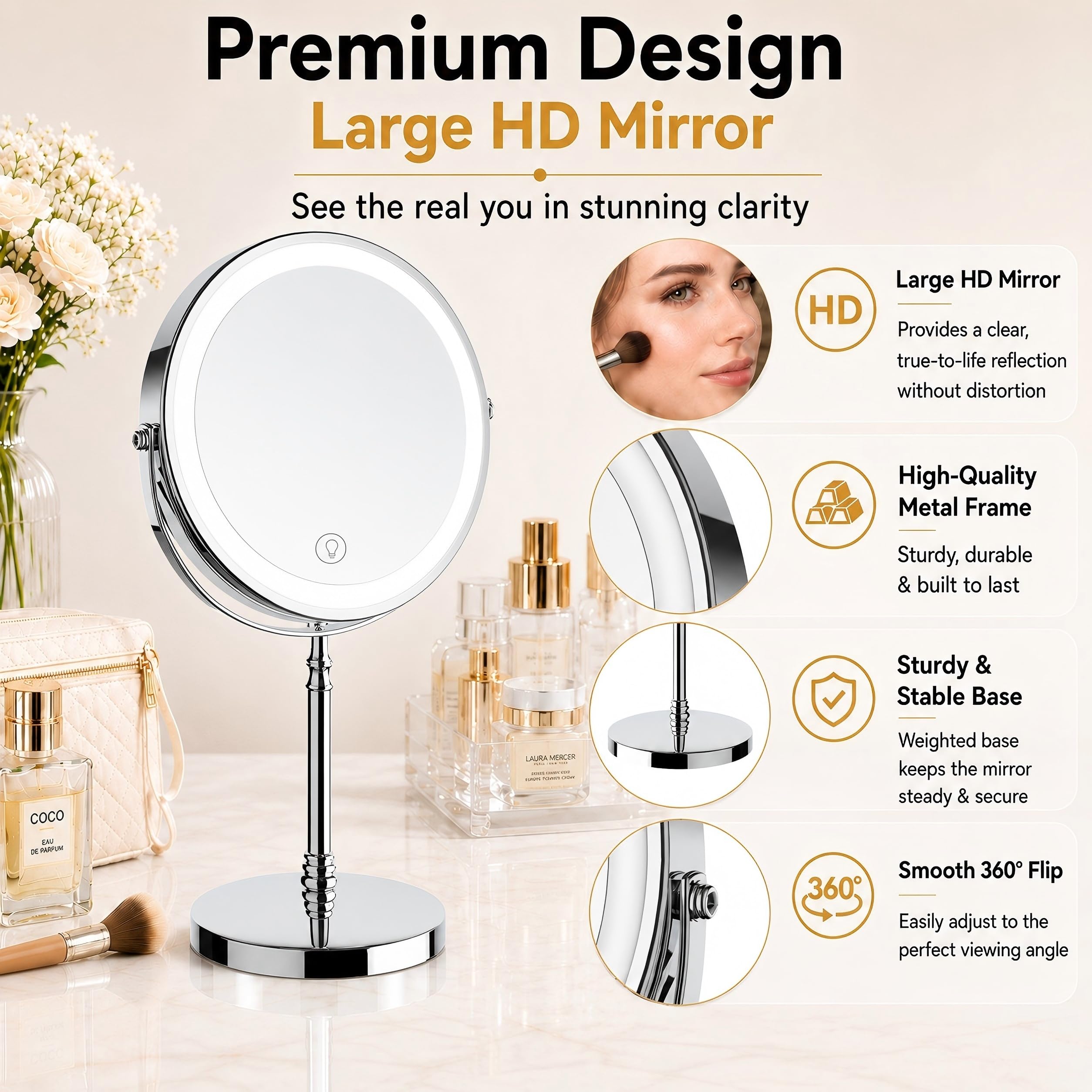 Rechargeable Vanity Mirror with Lights - 10X Magnification -5