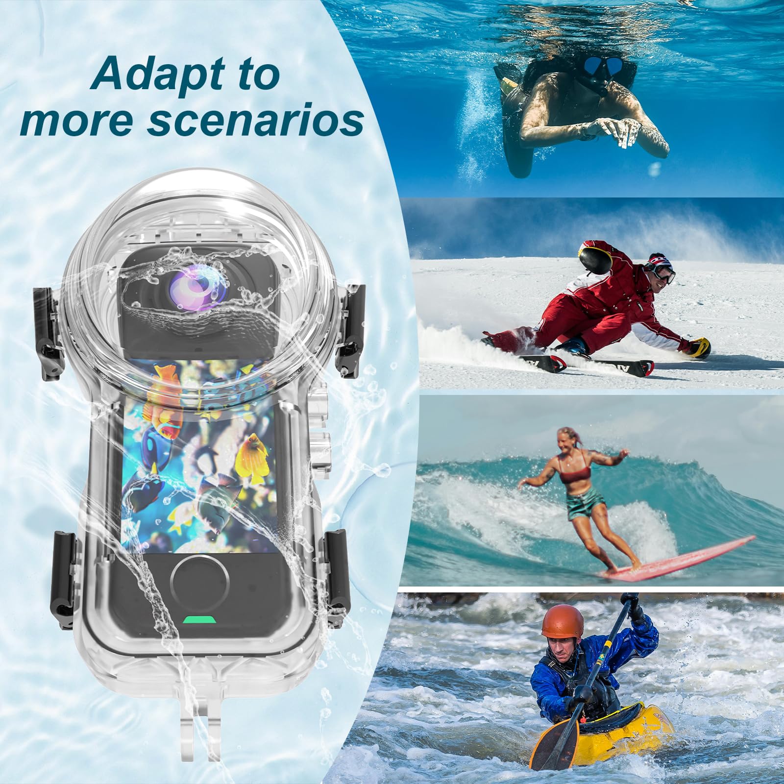 Insta 360 X4 Air - Funda de buceo invisible, carcasa de prevención de salpicaduras impermeable hasta 50 m (164 pies) para buceo submarino Insta360 X4 Air con accesorios de soporte