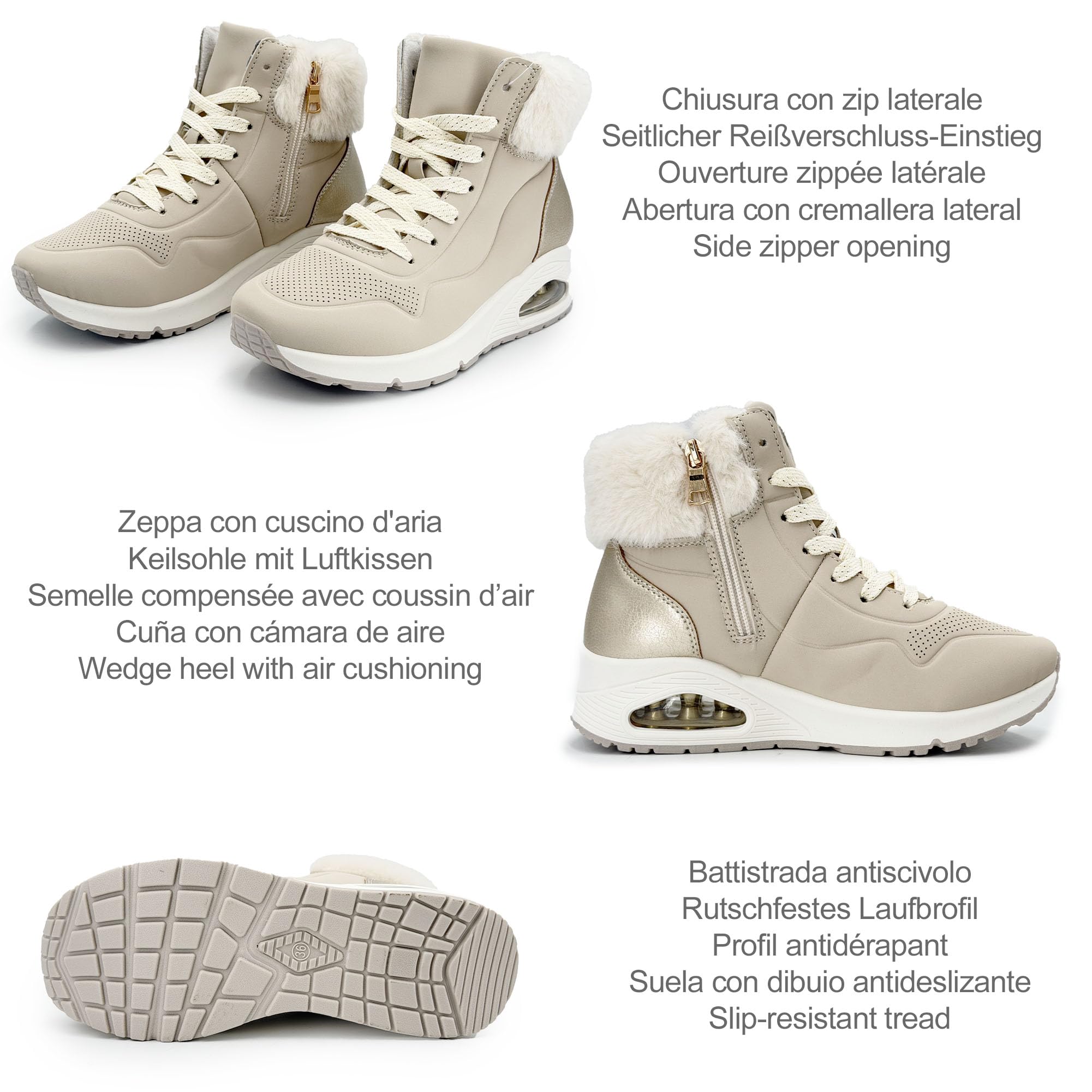JOMIX Stivaletti Donna Invernali Imbottiti Stivali con Pelliccia Scarpe Sportive Calde Antiscivolo con Cerniera Sneakers Alte Casual