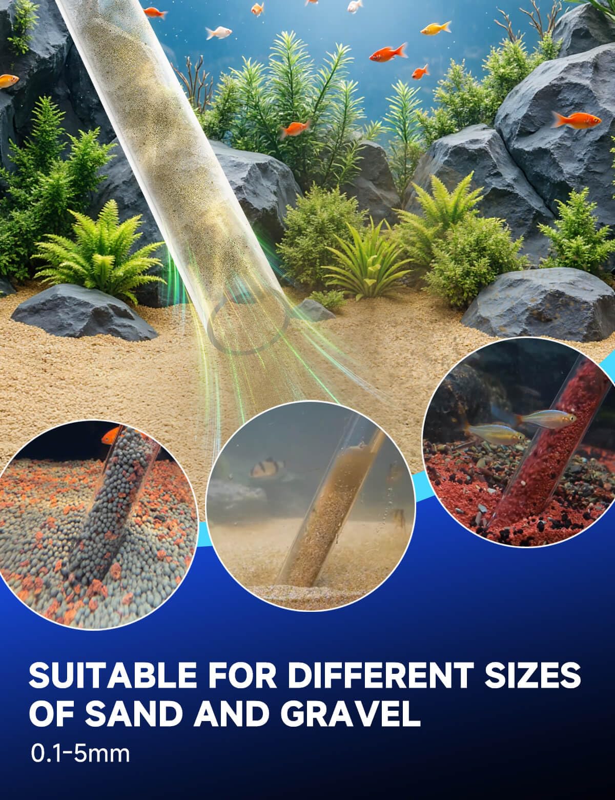 Un kit de limpieza eléctrico de grava para acuarios con succión fuerte de alta presión, aspiradora multifunción 6 en 1 y cambiador de agua para acuario, aspiradora de grava con herramientas de