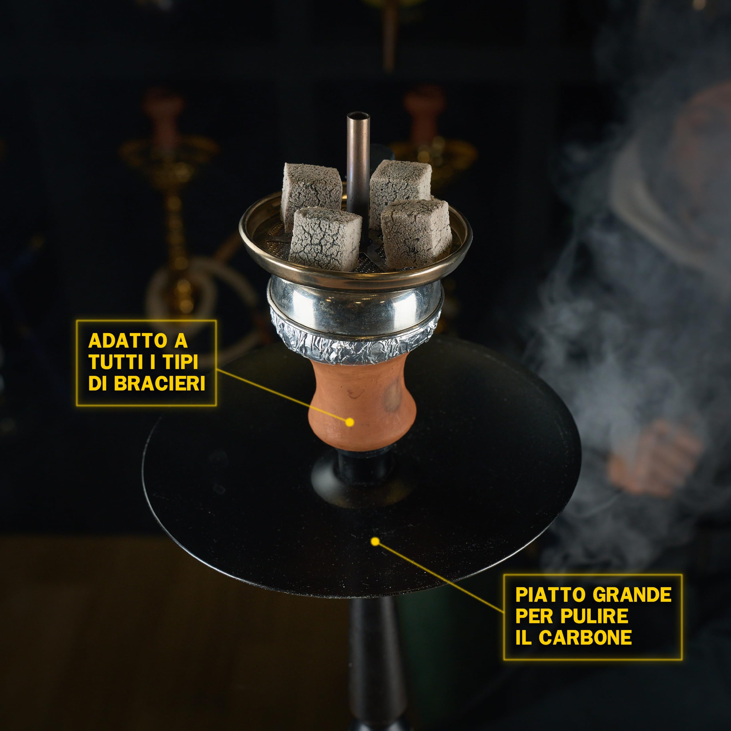 Dark Shisha Cachimba Vortex 60 cm | Cachimba de Aluminio Negro con Cazoleta de Barro, Chimenea Metálica, Manguera de Silicona y Accesorios Completos