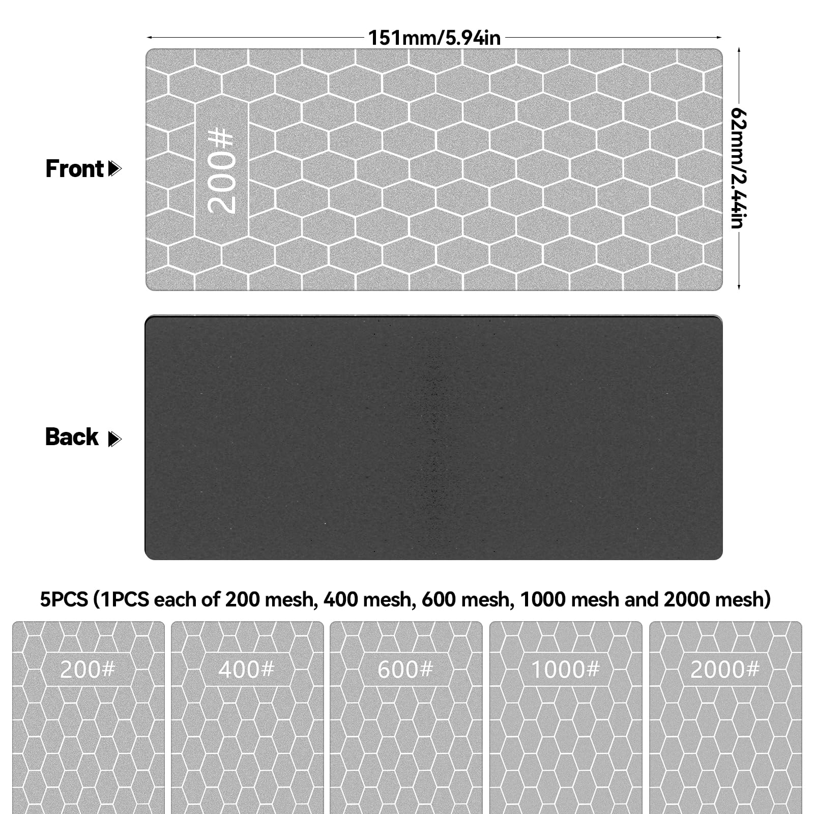5 Pezzi Pietra Diamantata per Affilatura 200/400/600/1000/2000 Pietra Affilare Coltelli Nido D'ape Design Antiscivolo Pietre per Affilare Diamantate Utensili da Cucina per Esterni