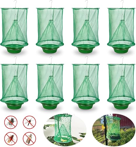 Paquete de 8 trampas para moscas ranchas, trampas desechables para moscas al aire libre, trampa estable para moscas de caballo, trampa para moscas