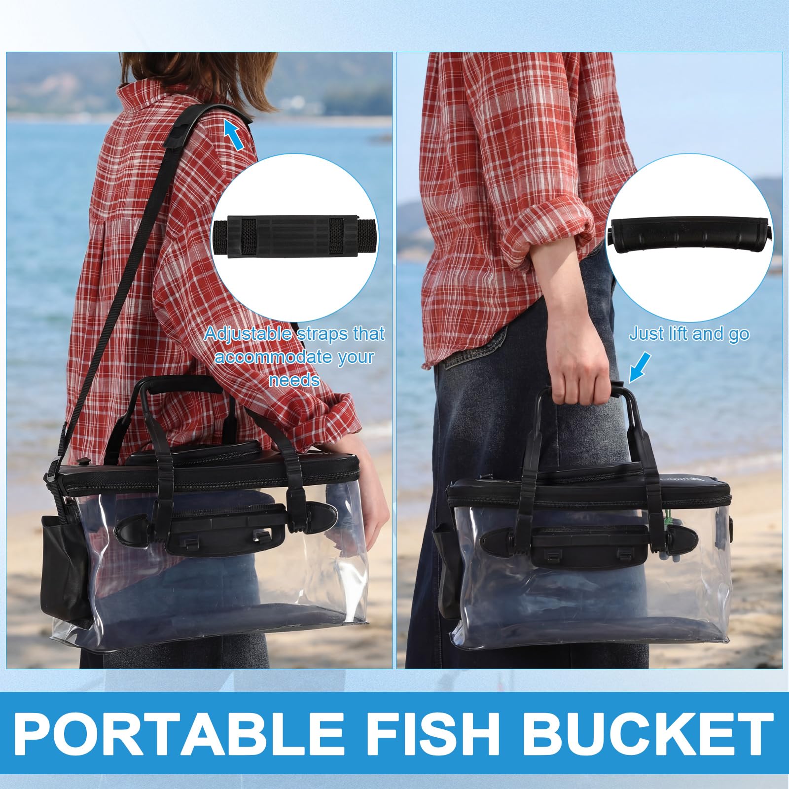 Shappy Secchio da pesca pieghevole, set di contenitori con coperchio da 4 galloni con pompa ad aria, secchio multifunzionale per esche vive con foro di aerazione per pesca all'aperto e traslochi