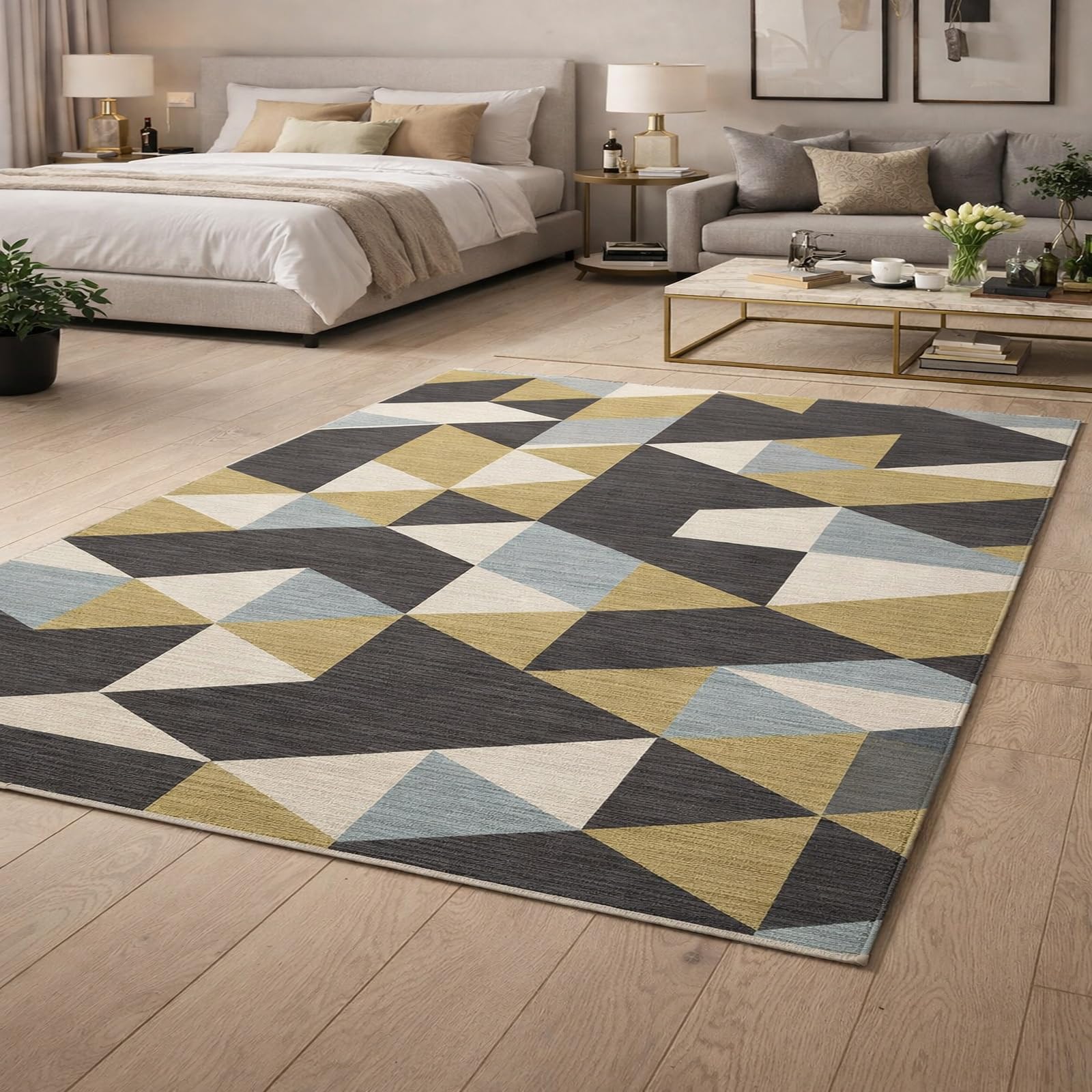 Tapis rectangle salon lavable fini les taches tenaces tapis moderne gris