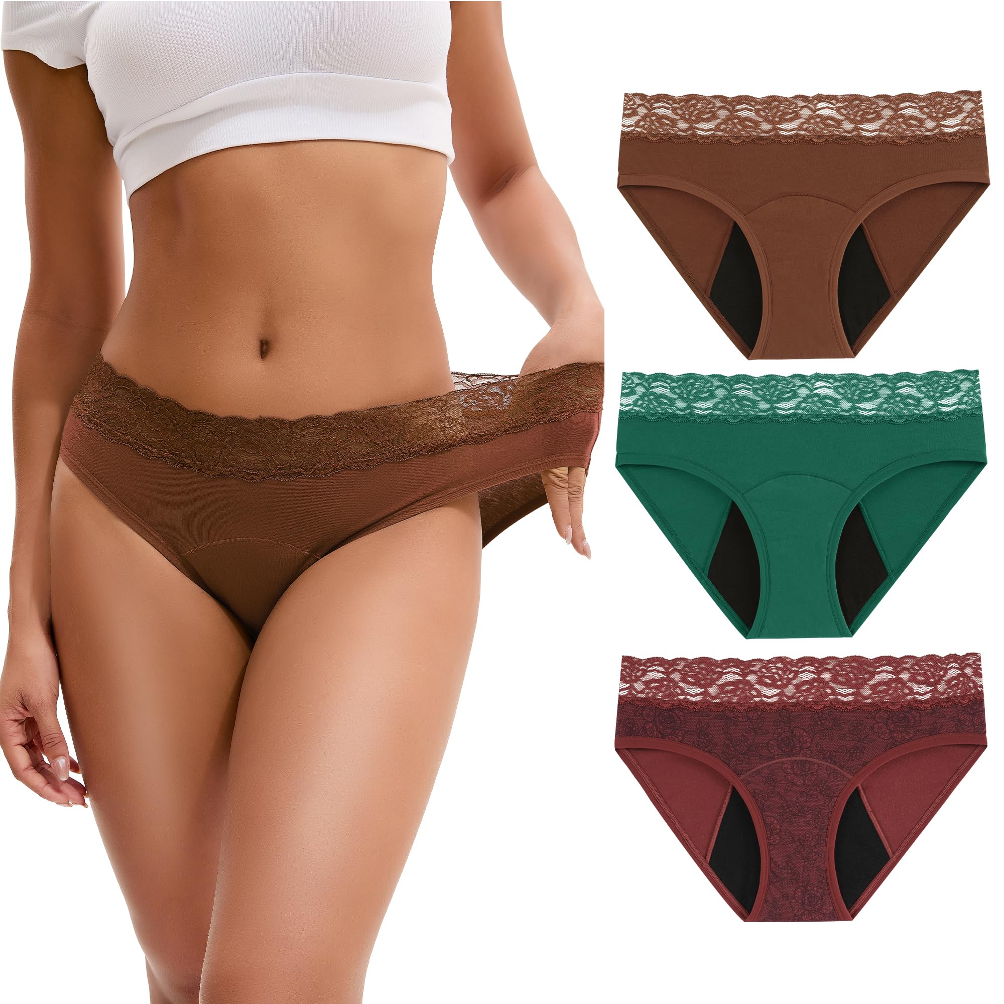 INNERSY Women's Period Underwear Cotton Hipster 3-Pack