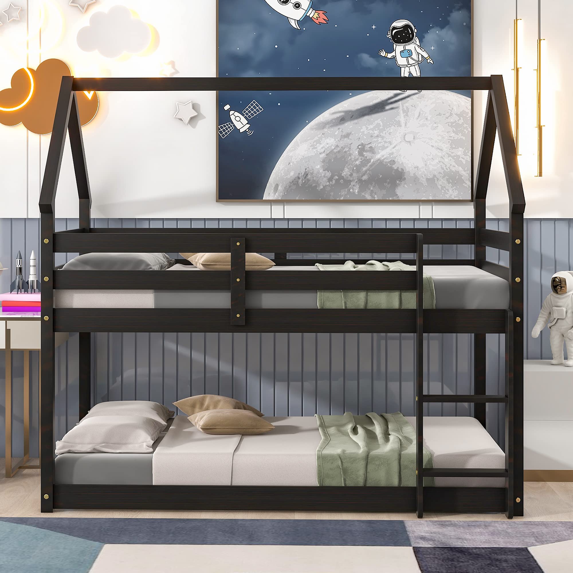 Amazon.com: MERITLINE Bunk Bed Twin Over Twin for Kids, Wooden Tree ...