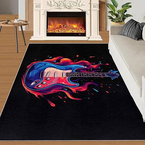 Miniatura 51 de Alfombra de instrumentos musicales – Alfombras de 4 x 5 pies para sala de estar, alfombra de área musical, alfombra de área musical, alfombra