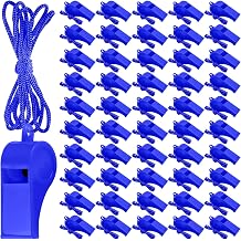 Zuazaor 50 Pieces Plastic Whistles with Lanyard Loud Crisp Sound Whistles Bulk for Referee Sports Trainning Outdoor Camping Whistles Christmas Birthday Party Goody Bag Fillers