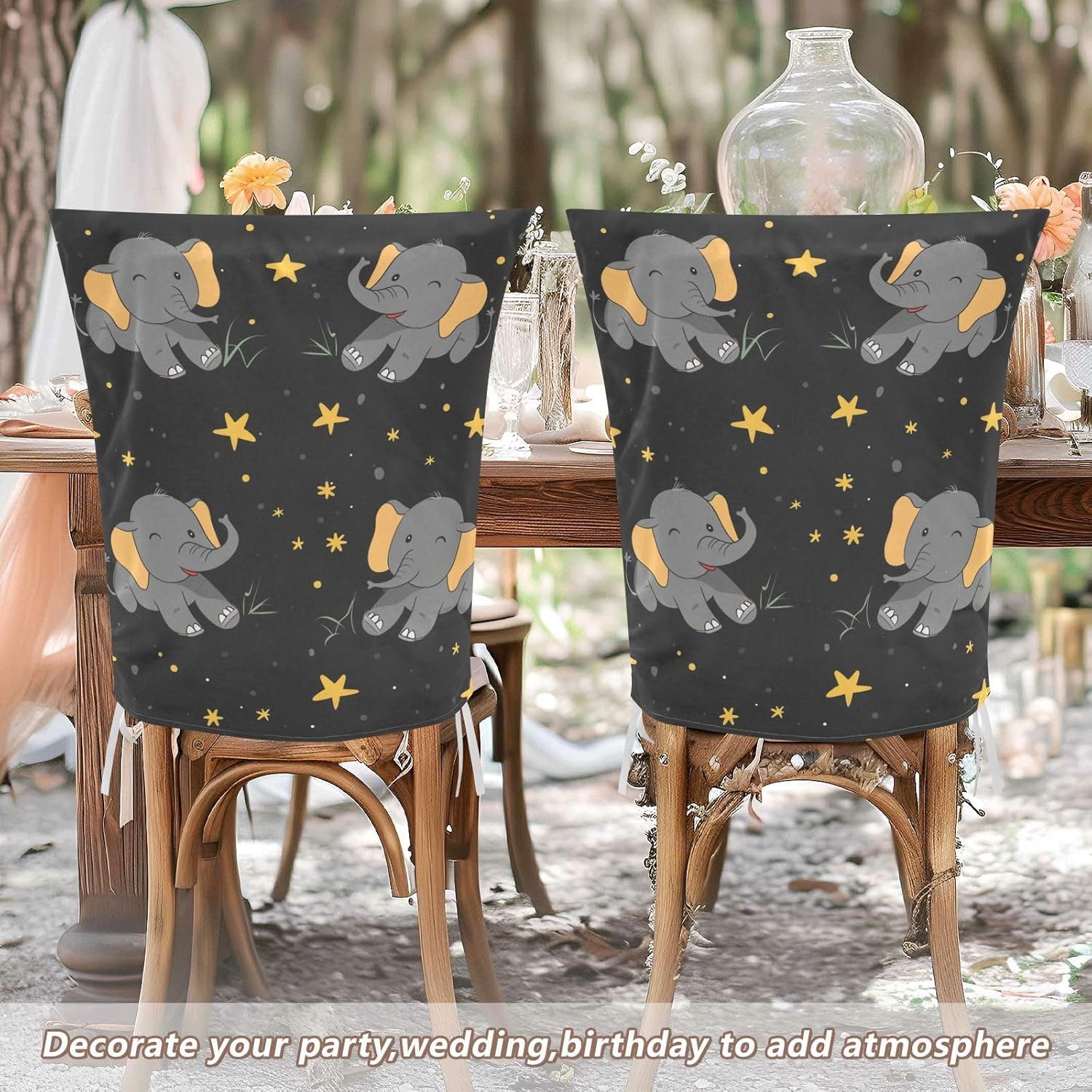 ALAZA Cute Elephants Stars Chair Back Cover Set of 6, Washable Reusable Removable Chair Slipcovers Decorative Chair Cover for Home Kitchen Wedding Party